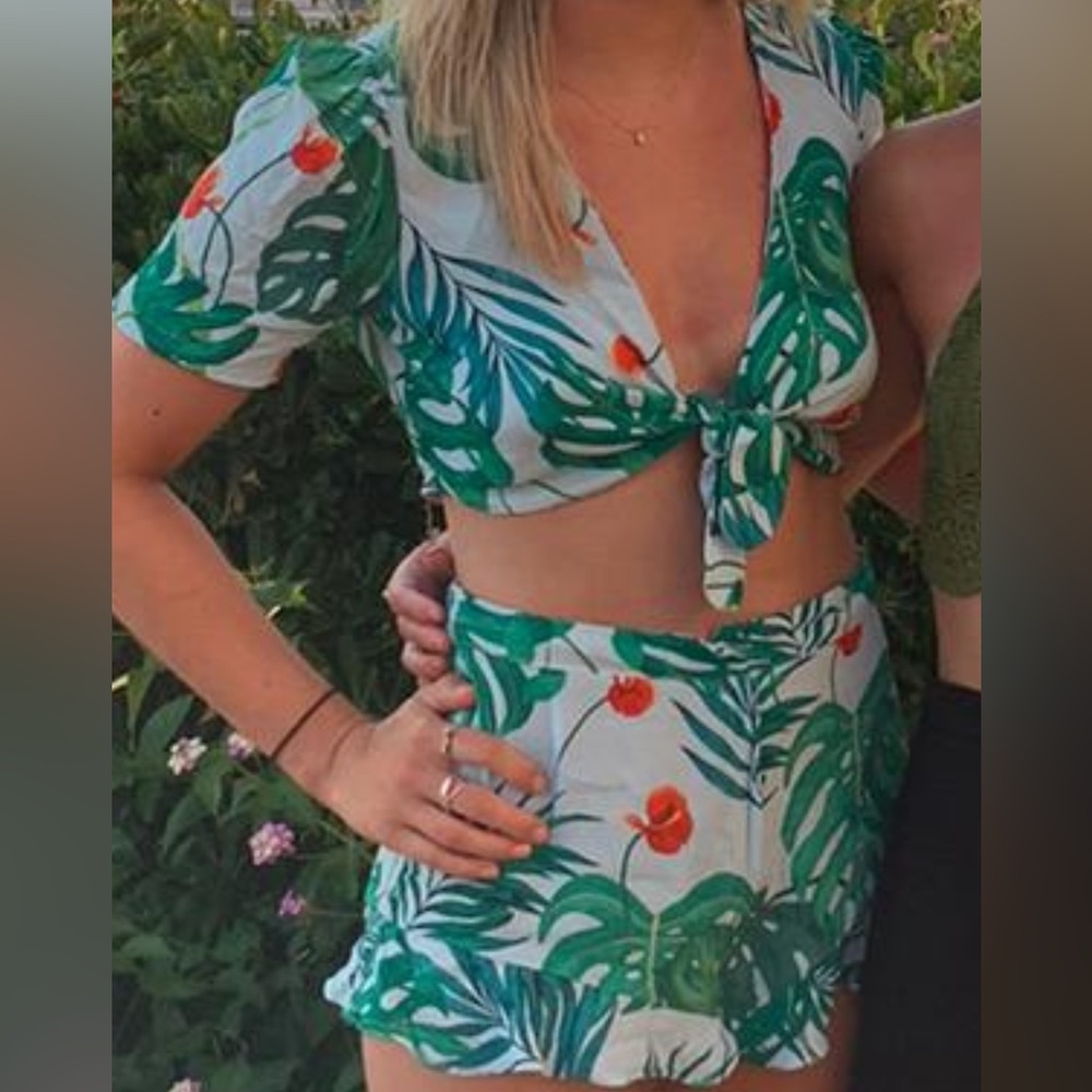 Motel Rocks Tropical Leaf Print Two-Piece Set